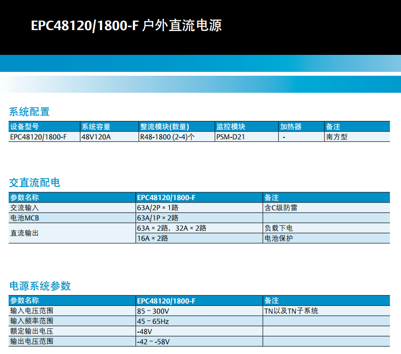 EPC48120/1800-F户外电源系统
